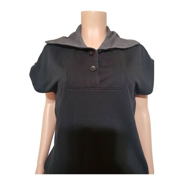 Women's short sleeve black Henley mock neck button front  tee L - Picture 4 of 6